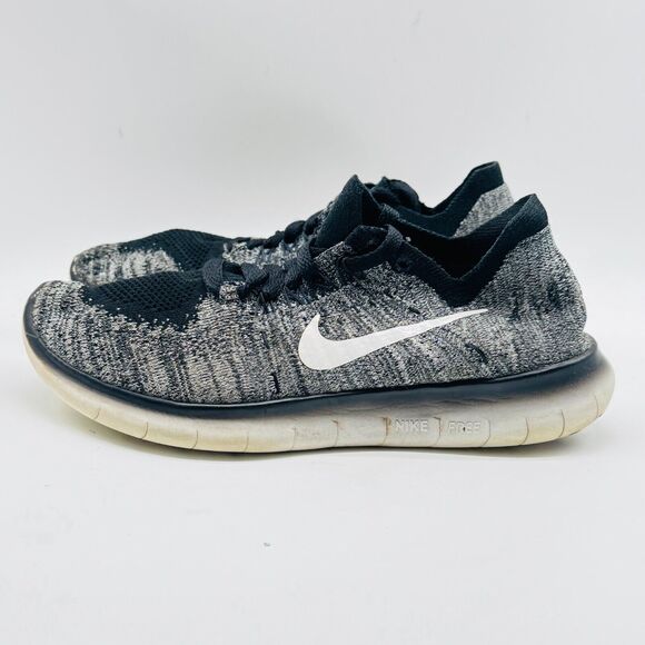 Nike Free RN Flyknit Womens 7 Gray Black White Running Shoes Sneakers Trainer ID - Picture 2 of 11